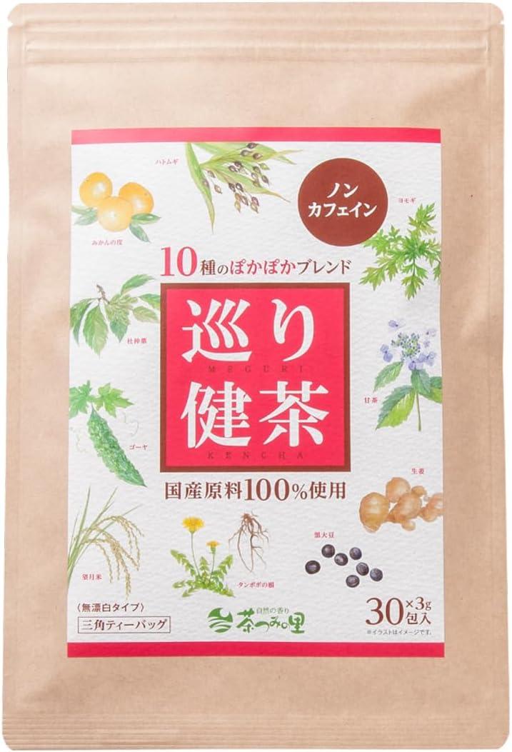 Chatsumi no Sato Domestic 10 Kinds Blend Health Tea Meguri Kencha 3g ×30 Packets Tea Bag Additive-Free Caffeine Non-Caffeine Tea Pack Warming - NihonMura