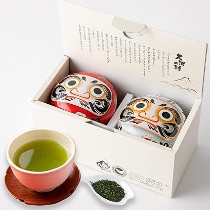 Arahataen Shizuoka Tea Red and White Daruma Can 80g × 2 Bottles Boxed Green Tea Tea Gift Suzuko Can Present Covered Tea Brand Tea Tea Leaves Deep Steamed Tea Lucky Charm Daruma Dharma - NihonMura