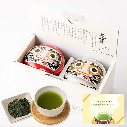 Arahataen Shizuoka Tea Deep Steamed Tea Gift Red and White Daruma Can 80g × 2 Bottles Boxed Year-End Eighty-Eight Night Tea With Message Card Suzuko Can Gift Set Green Tea Tea Leaves Gift Present Daruma Dharma Makinohara Tea Cute Lucky Charm - NihonMura