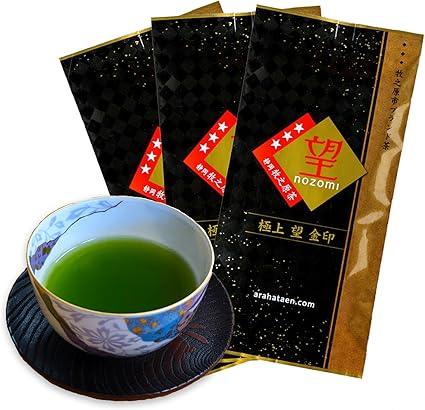 Shincha Arahataen Poem of the Earth Superb Hope Gold Seal 100g × 3 bags set Shizuoka Makinohara brand tea &quot;Nozomu&quot; Cold brewable Covered tea Deep steamed sencha Luxury tea Advanced tea