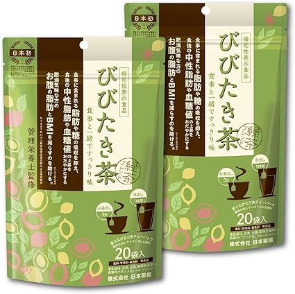 NIHON YAKKEN Bibitaki Tea Green Tea Blend (Food with Functional Claims/Tea Bag / 2.3g×20 Bags×2 Pieces) For those who are concerned about waist / BMI (using domestic green tea)