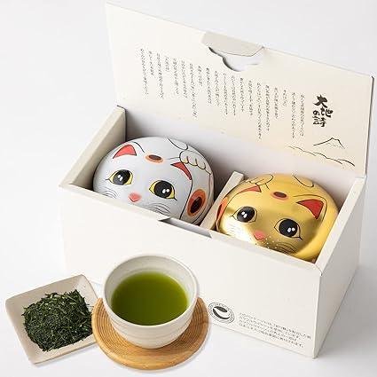 Arahataen Shizuoka Tea Shincha Deep Steamed Tea Gift Maneki Neko Can 80g × 2 Bottles Boxed Eighty-Eight Night Tea With Message Card Gift Set Present Japan Tea - NihonMura