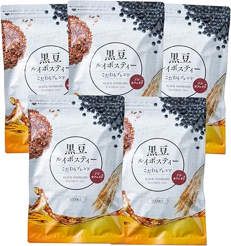 Tea Life Black Bean Rooibos Tea Specialty Blend 100 Pieces (Non-Caffeinated Tea Bags) Set of 5