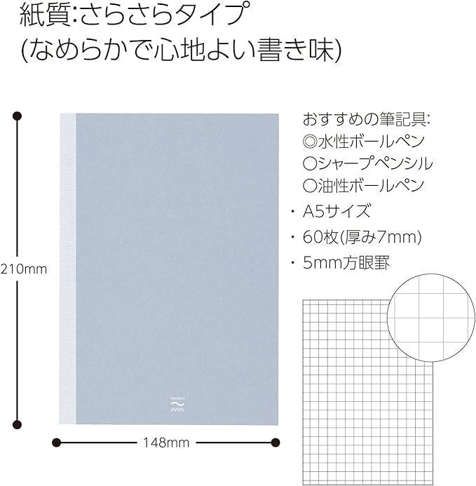 Kokuyo PERPANEP A5 Notebook, Smooth, 0.2 inch (5 mm) Square Ruled, PER-MS106S5M - NihonMura