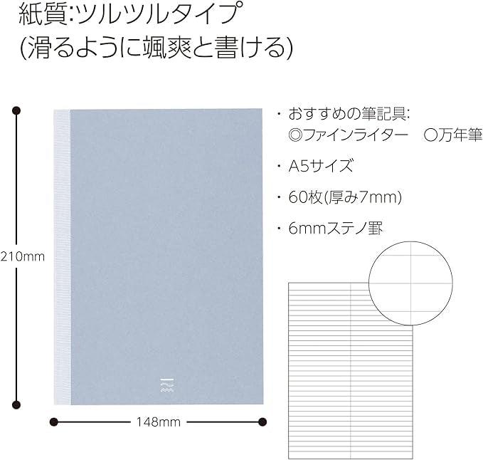 Kokuyo PERPANEP A5 Notebook, Smooth 0.2 inch (6 mm) Steno-Ruled, PER-MT106CBM - NihonMura