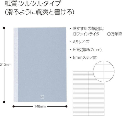 Kokuyo PERPANEP A5 Notebook, Smooth 0.2 inch (6 mm) Steno-Ruled, PER-MT106CBM - NihonMura