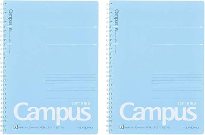 Kokuyo SU-S111BT-BX2SET Campus Soft Ring Notebook, 40 Sheets, Ruled with Dots, B5, Blue, Set of 2 - NihonMura