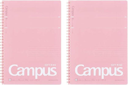 KOKUYO S111BT-PX2SET Campus Soft Ring Notebook, Dot Ruled, 40 Sheets, B5, Pink, Set of 2 - NihonMura