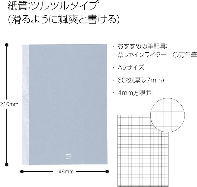 Kokuyo PERPANEP A5 Notebook, Smooth 0.2 inch (4 mm) Square Ruled, PER-MT106S4M - NihonMura