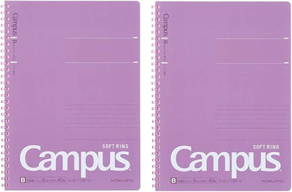 KOKUYO S111BT-VX2SET Campus Soft Ring Notebook, Dot Ruled, 40 Sheets, B5, Purple, 2 Pack - NihonMura