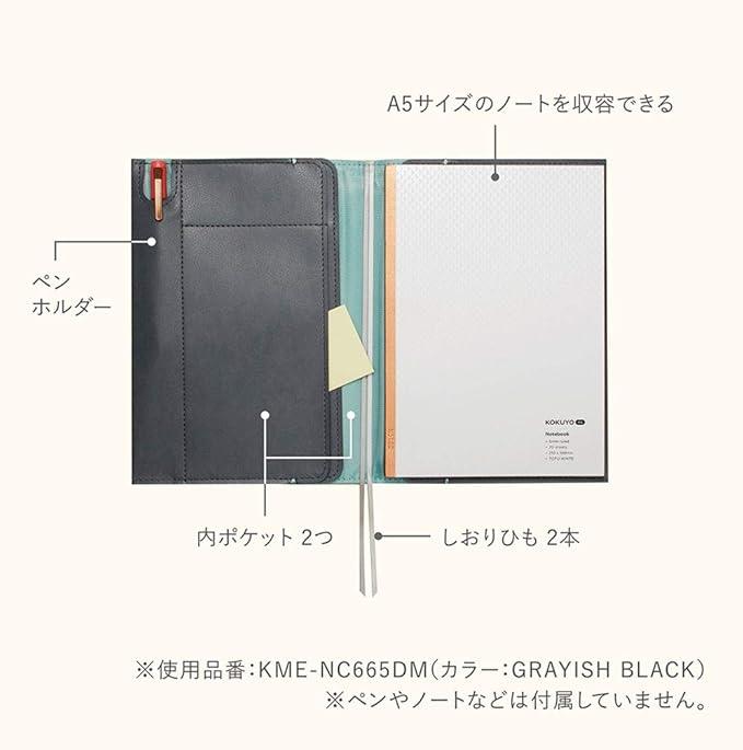 Kokuyo ME A5 Notebook Cover, KME-NC665DM GRAYISH BLACK - NihonMura