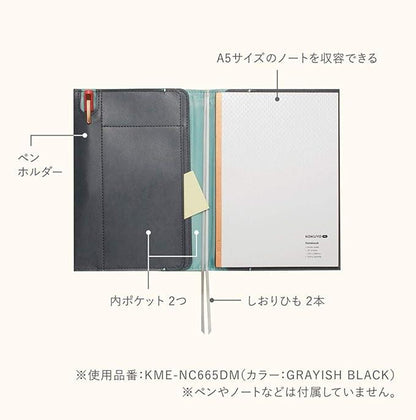 Kokuyo ME A5 Notebook Cover, KME-NC665DM GRAYISH BLACK - NihonMura