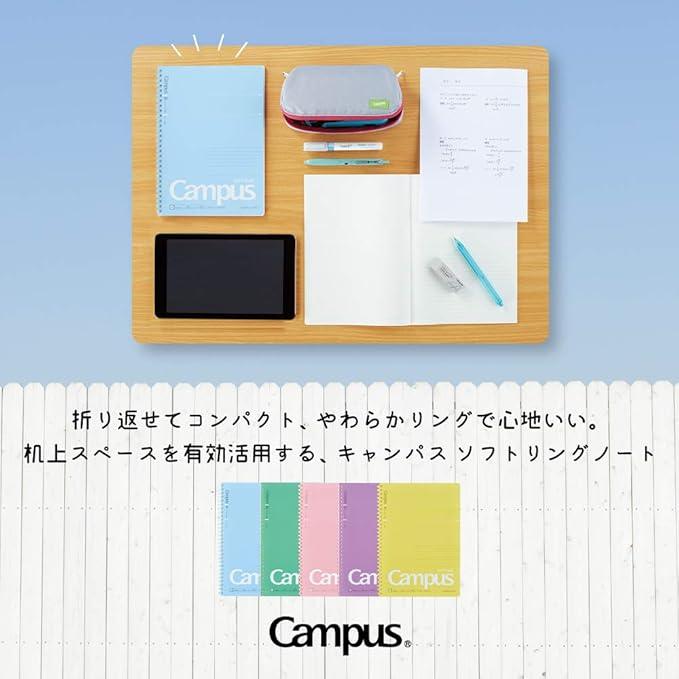 Kokuyo SU-S131BT-PX2SET Campus Soft Ring Notebook, 50 Sheets, Ruled with Dots, A5, Pink, Set of 2 - NihonMura