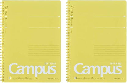 Kokuyo SU-S111BT-YX2SET Campus Soft Ring Notebook, 40 Sheets, Ruled with Dots, B5, Yellow, Set of 2 - NihonMura