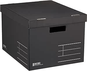 Kokuyo A4-NELB-D NEOS Storage Box with Lid, Size L, Black - NihonMura