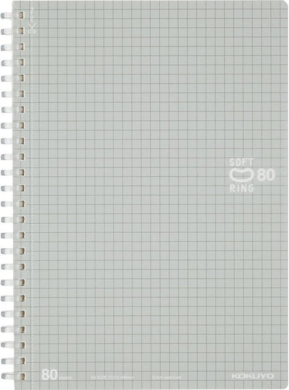 Kokuyo Notebook, Soft Ring, 80 Sheets, A5, Square Ruled, SV338S5-C, Silver - NihonMura