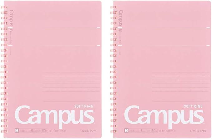 Kokuyo SU-S131BT-PX2SET Campus Soft Ring Notebook, 50 Sheets, Ruled with Dots, A5, Pink, Set of 2 - NihonMura