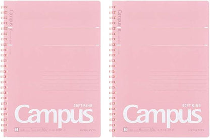 Kokuyo SU-S131BT-PX2SET Campus Soft Ring Notebook, 50 Sheets, Ruled with Dots, A5, Pink, Set of 2 - NihonMura