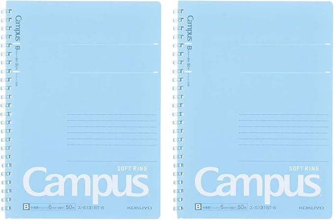 KOKUYO S131BT-BX2SET Campus Soft Ring Notebook, Dot Ruled, 50 Sheets, A5, Blue, 2 Pack - NihonMura