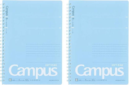 KOKUYO S131BT-BX2SET Campus Soft Ring Notebook, Dot Ruled, 50 Sheets, A5, Blue, 2 Pack - NihonMura