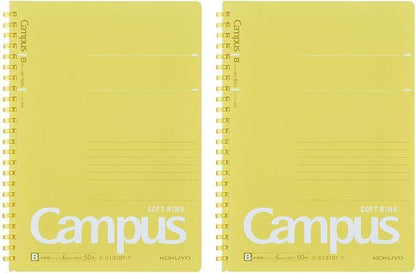 KOKUYO S131BT-YX2SET Campus Soft Ring Notebook, Dot Ruled, 50 Sheets, A5, Yellow, Set of 2 - NihonMura