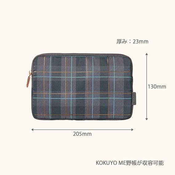 Kokuyo KME-LFPH201DM Flat Pouch, Field Book, Size, Check, Ash - NihonMura