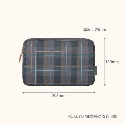 Kokuyo KME-LFPH201DM Flat Pouch, Field Book, Size, Check, Ash - NihonMura