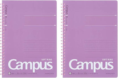 KOKUYO S131BT-VX2SET Campus Soft Ring Notebook, Dot Ruled, 50 Sheets, A5, Purple, 2 Pack - NihonMura