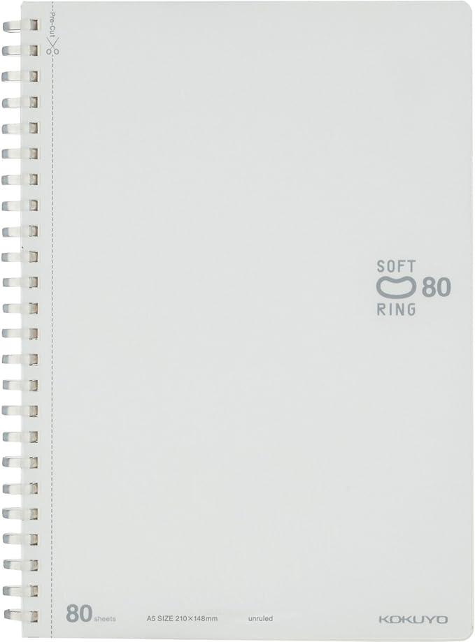 KOKUYO Notebook, Soft Ring, 80 Sheets, A5, Plain, White - NihonMura