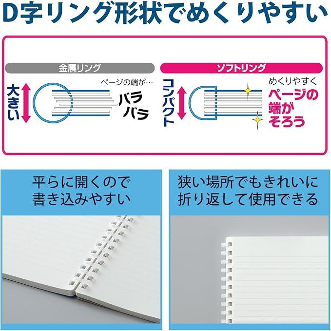 Kokuyo Notebook, Soft Ring, 80 Sheets, A5, Square Ruled, SV338S5-C, Silver - NihonMura