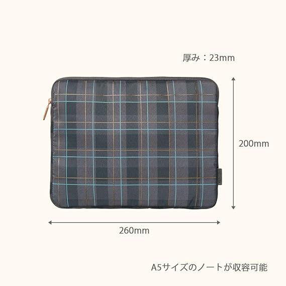 Kokuyo KME-LFPH301DM Flat Pouch, A5 Size, Checked, Ash - NihonMura