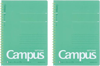 Kokuyo SU-S131BT-GX2SET Campus Soft Ring Notebook, 50 Sheets, Ruled with Dots, A5, Green, Set of 2 - NihonMura