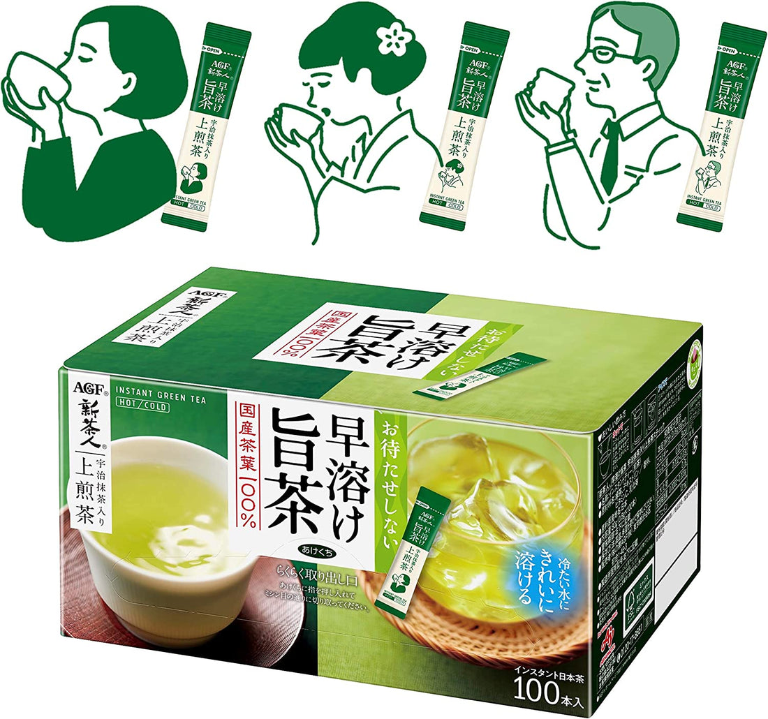 AGF New Tea People Uji Matcha with Upper Sencha Sticks 100P [Tea Sticks] [Powdered Green Tea] [No Tea Bags Required] - NihonMura
