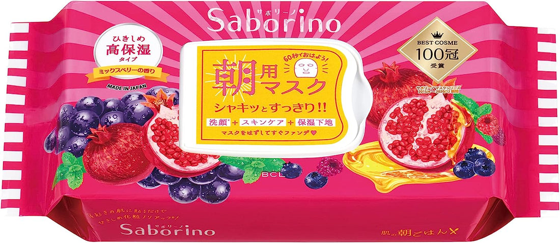 Bcl Saborino Mezama Sheets Morning Face Mask Ripe Fruit High Moisture Type 28pcs - Mixes Berry - NihonMura