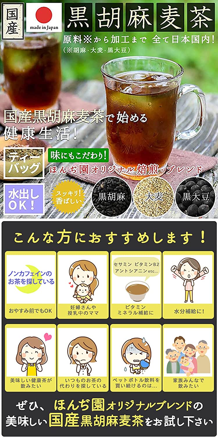 Black Sesame Barley Tea Tea Pack Large Capacity 5g x 50 Packets by Honjien Tea - NihonMura