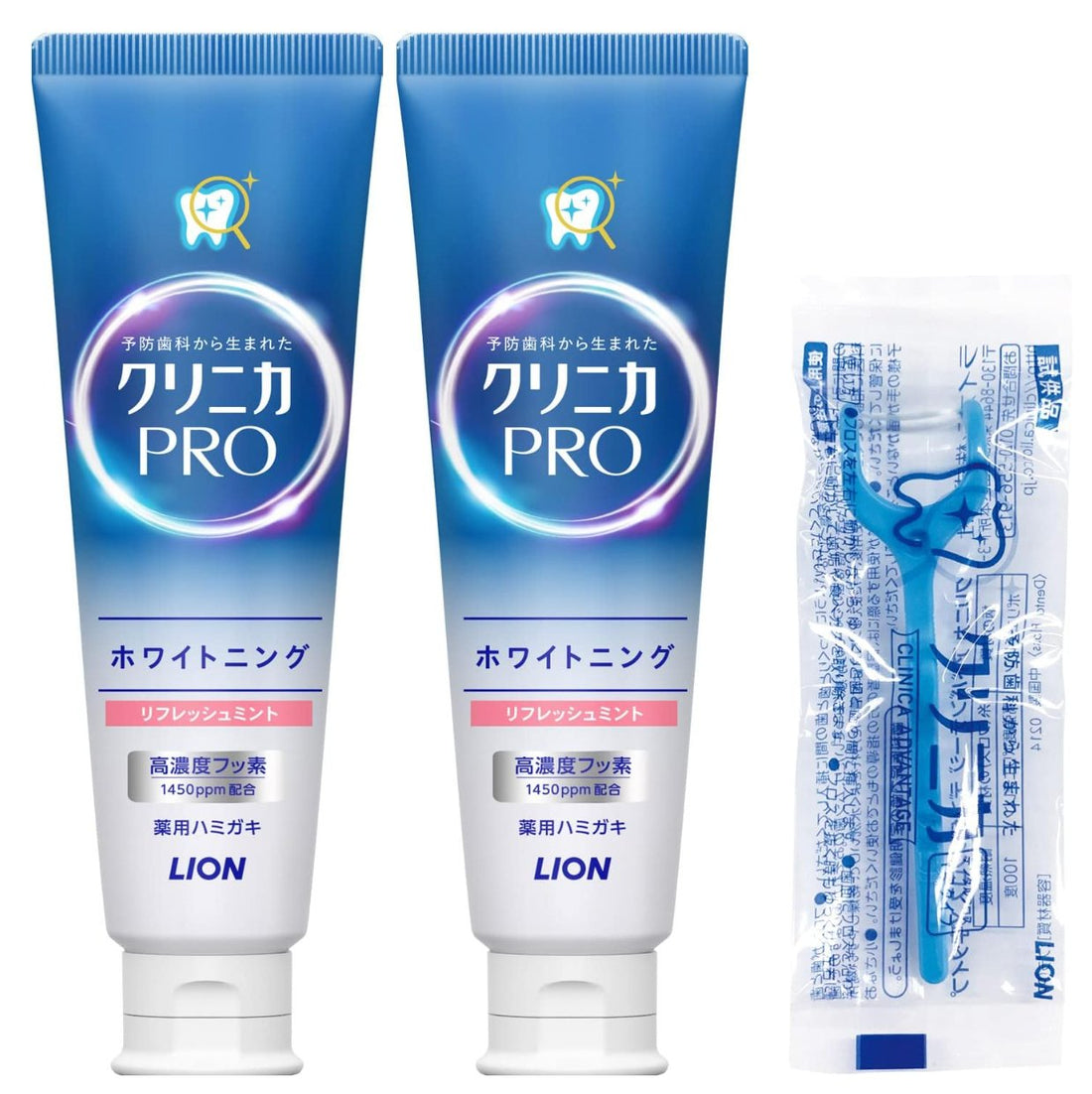Clinica PRO [Quasi-drug] Whitening Toothpaste Refresh Mint Toothpaste Fluorine 95g x 2 + Floss Included - NihonMura