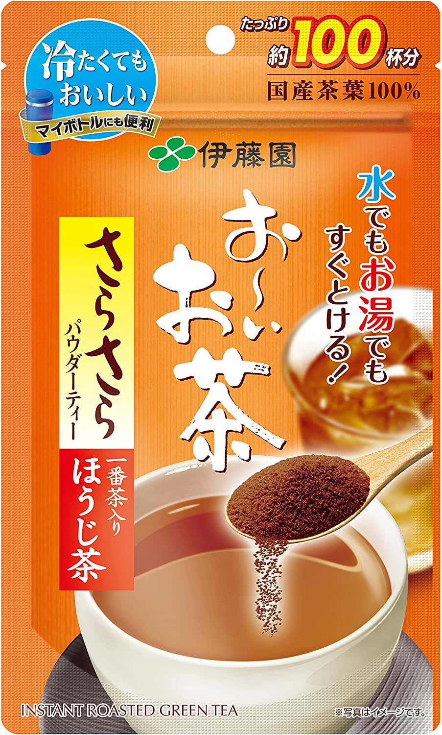 Ito En Instant Hojicha (Roasted Green Tea) with 100% Domestic Tea Leaves for Approximately 100 Cups, Bag Type with Zipper, 80g - NihonMura