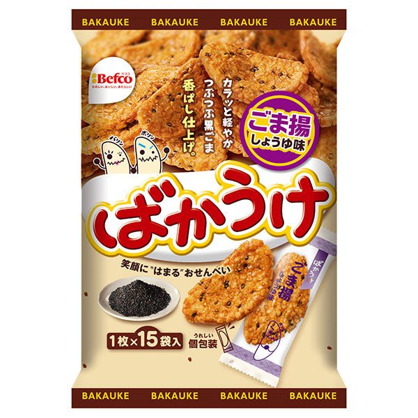 Kuriyama Rice Crackers Bakauke, Sesame Fried Soy Sauce Flavor 18pcs x 12 bags - NihonMura
