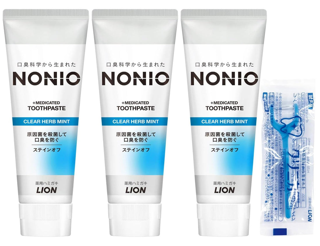NONIO [Quasi-drug] Toothpaste Clear Herb Mint Toothpaste Fluorine 130g x 3 + Floss Included - NihonMura