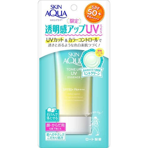 Skin Aqua Rohto Sunscreen Tone Up UV Essence 80g SPF50+/PA++++- Mint Green - NihonMura