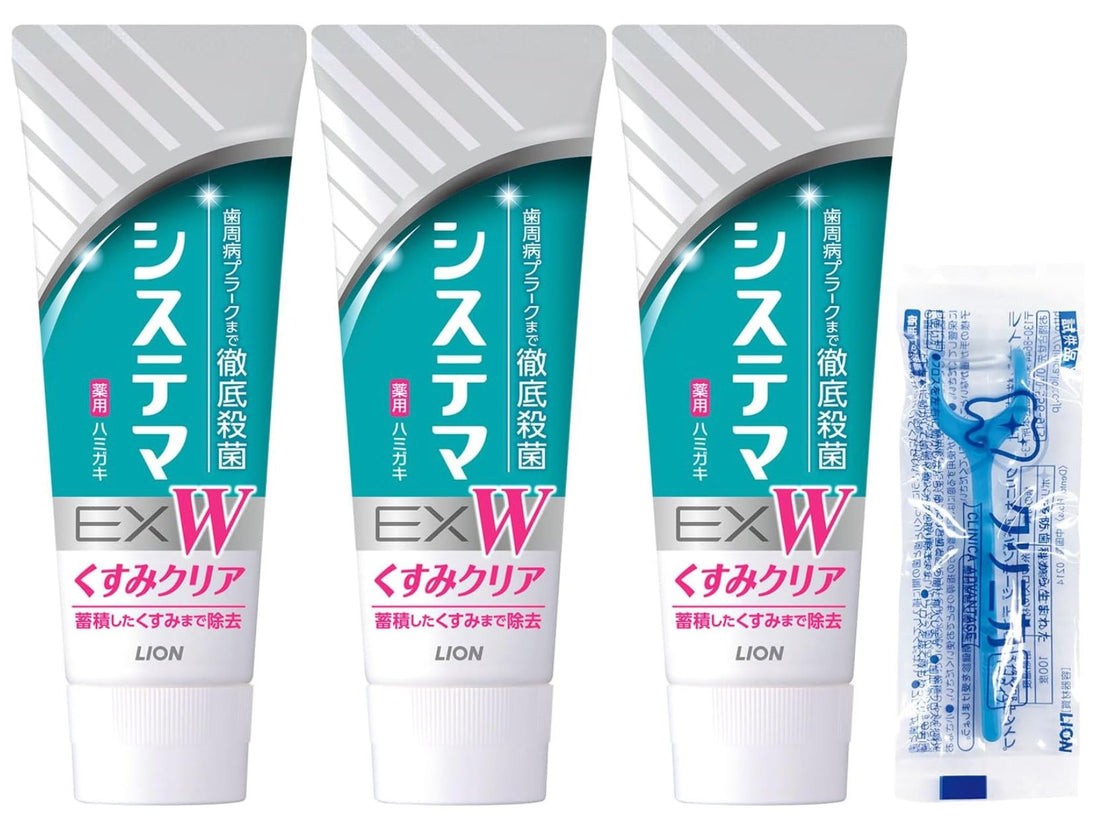 Systema EX W [Quasi-drug] Dull Clear Toothpaste Fresh Clear Mint Toothpaste Periodontal Disease Fluorine 125g x 3 + Floss Included - NihonMura